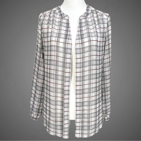 Ann Taylor Loft Petite Sheer Plaid Blouse - Picture 12 of 13
